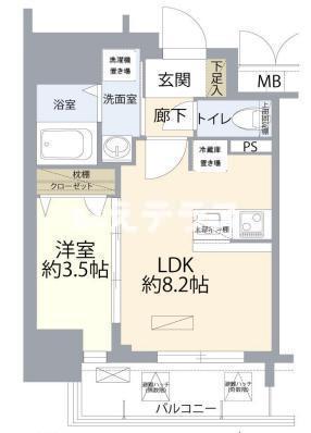 ディアレイシャス湊川(1LDK/3階)の間取り写真