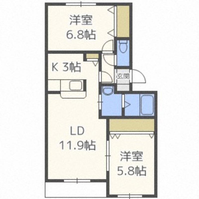 イシラバス藻岩(2LDK/2階)の間取り写真