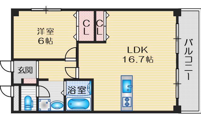 カーサグランデ江坂(1LDK/1階)の間取り写真