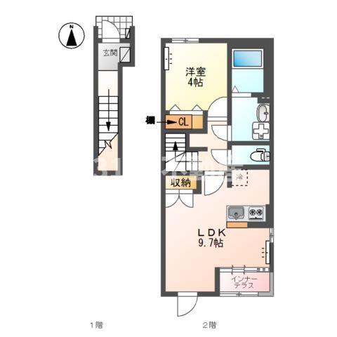岐阜市北鶉H様6期アパート(1LDK/2階)の間取り写真