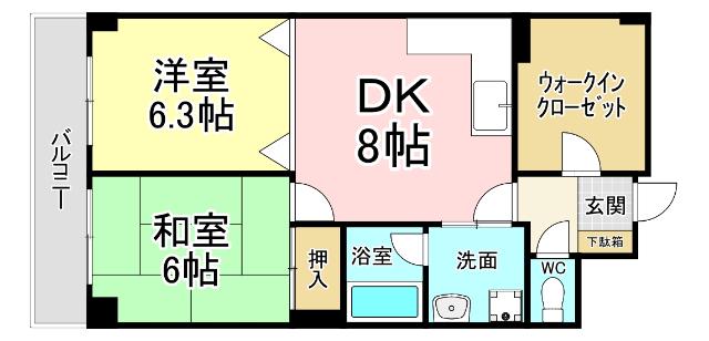 クロスロード恵里(2DK/3階)の間取り写真