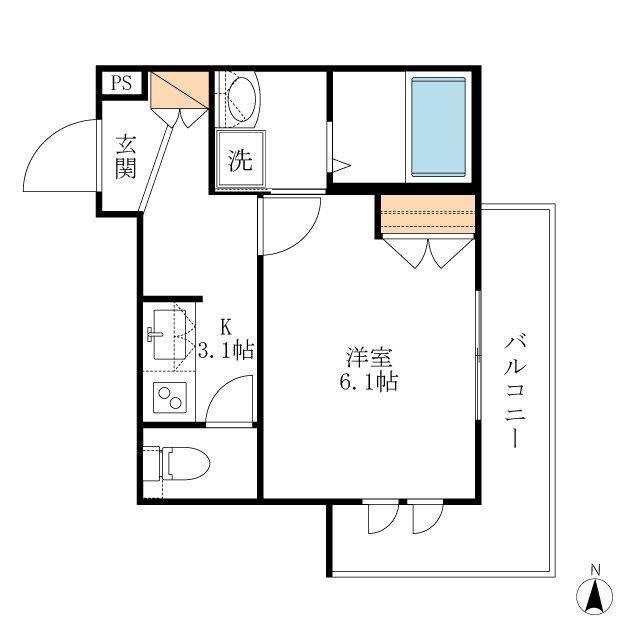  氷川参道メゾンテラーダII(1K/1階)の間取り写真