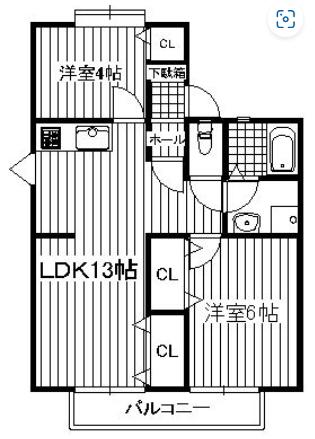 グランテージ那珂川(2LDK/2階)の間取り写真