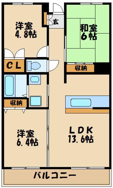 フラット大観(3LDK/2階)の間取り写真