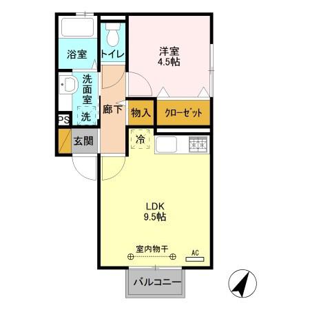 サンハイム三郷(1LDK/2階)の間取り写真
