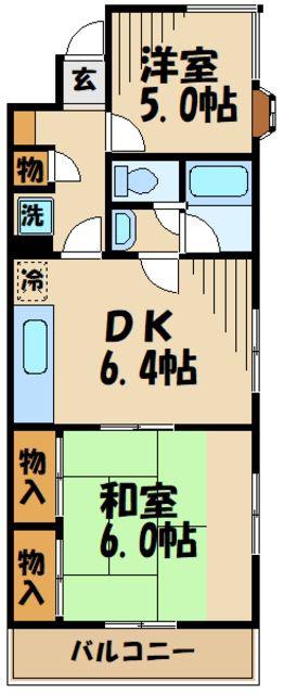 調布ヶ丘レジデンス(2DK/1階)の間取り写真