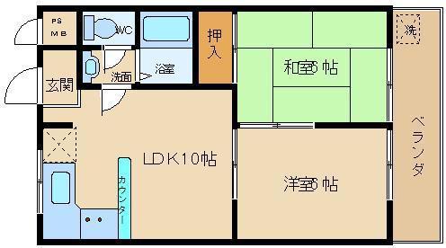 フジハイツ(2LDK/3階)の間取り写真