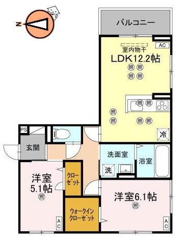 フィオーレガーデン北田宮 A(2LDK/3階)の間取り写真
