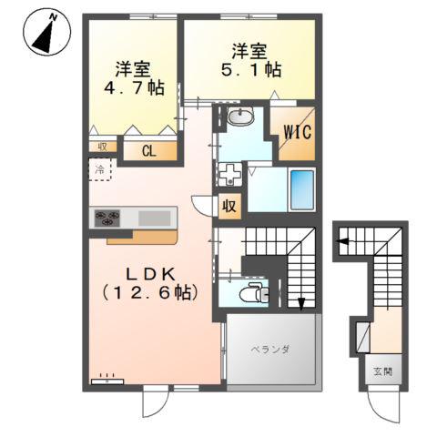 クレール(2LDK/2階)の間取り写真