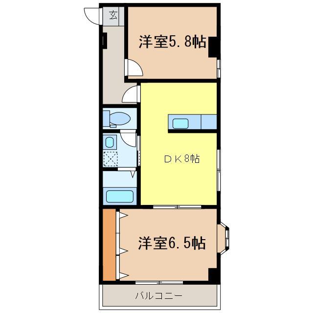 プログレスII(2DK/4階)の間取り写真