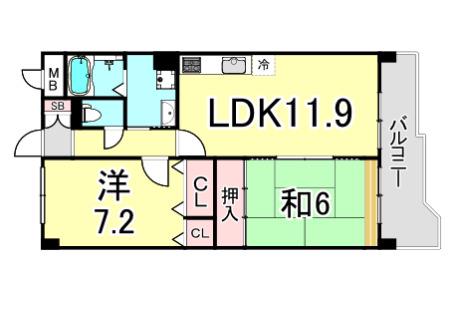 KDXレジデンス夙川ヒルズ 1番館(2LDK/3階)の間取り写真