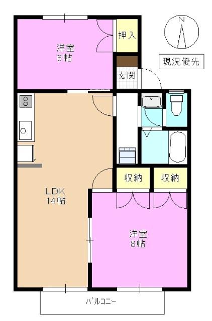 ラ・フォーレ伊藤D・E棟(2LDK/2階)の間取り写真