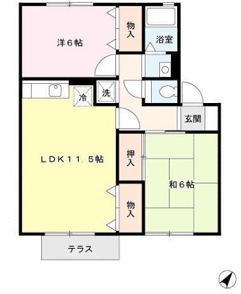 エスポワール2棟(2LDK/1階)の間取り写真