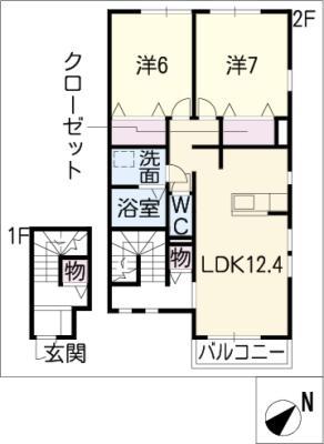 エスポワール神野新田(2LDK/2階)の間取り写真