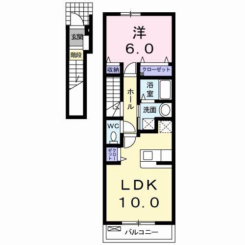 ジェルメ(1LDK/2階)の間取り写真