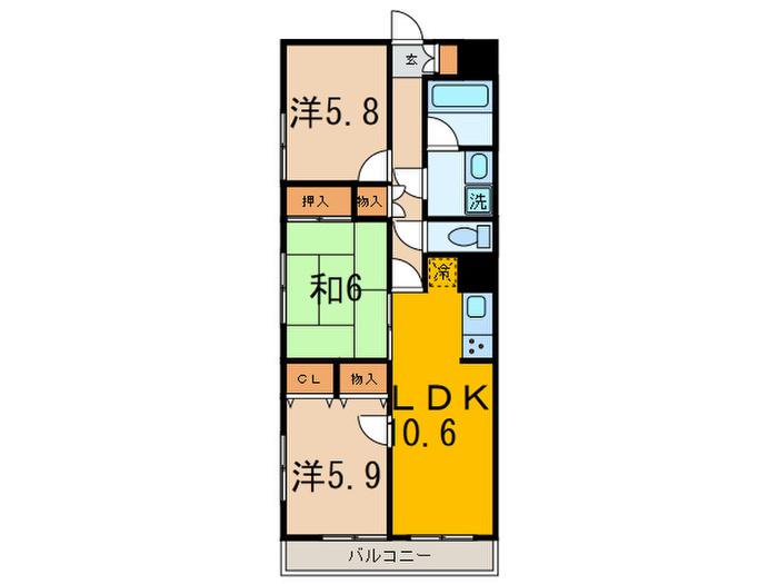 コスモ武蔵新城参番館(3LDK/4階)の間取り写真
