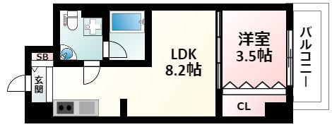 RIDGE江坂(1LDK/9階)の間取り写真