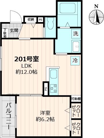 ショウワ東小金井(1LDK/2階)の間取り写真