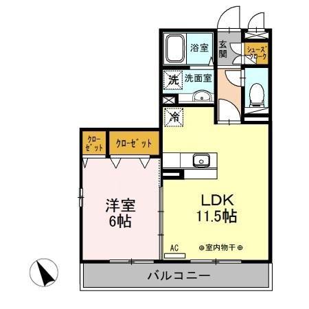 アネシス城北B(1LDK/2階)の間取り写真