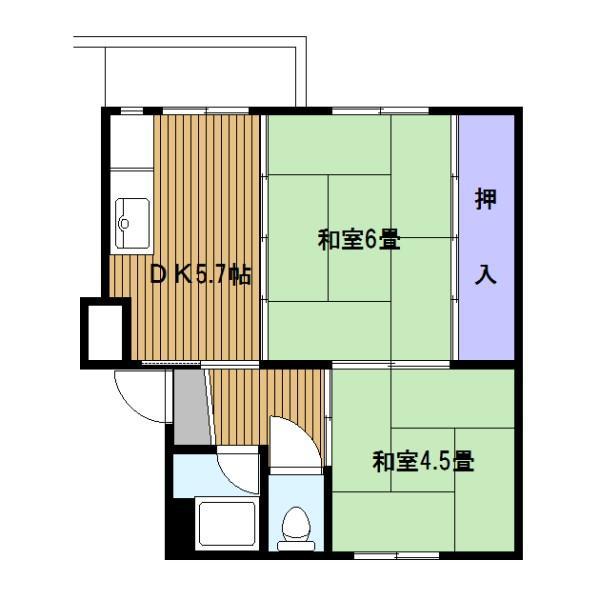 藤沢湘南台(2DK/4階)の間取り写真