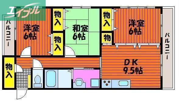 ウェルネス中仙道(3DK/6階)の間取り写真