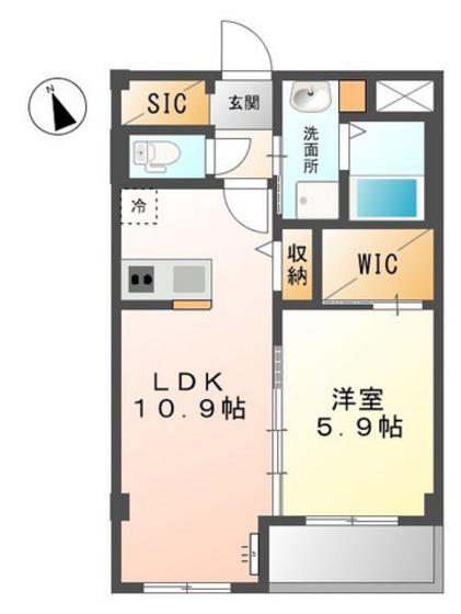 リユニオン(1LDK/2階)の間取り写真