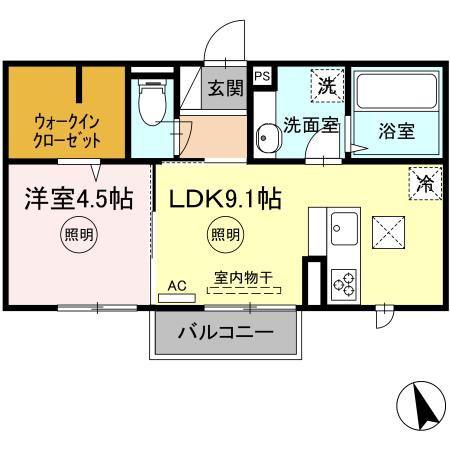 D-ROOM本城 B(1LDK/1階)の間取り写真