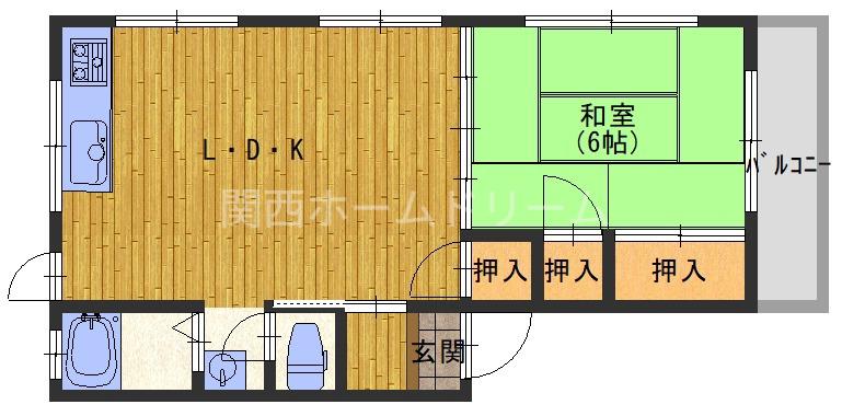 コーポ御堂(1LDK/2階)の間取り写真