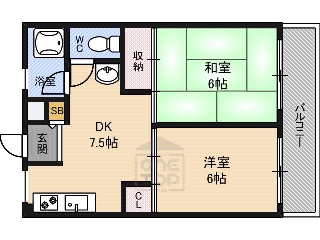 ハマビル(2DK/4階)の間取り写真