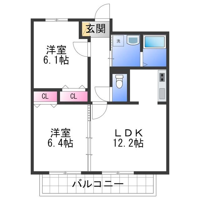グロリオーサ(2LDK/2階)の間取り写真