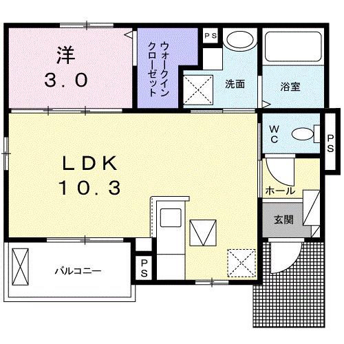 エクセレントヒルIV(1LDK/1階)の間取り写真