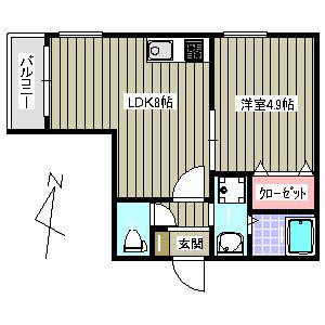 ゆうプラザ別府駅前A棟201(1LDK/2階)の間取り写真