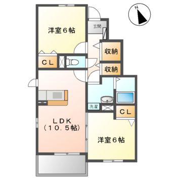 サンシャイン石津 A・E棟(2LDK/1階)の間取り写真
