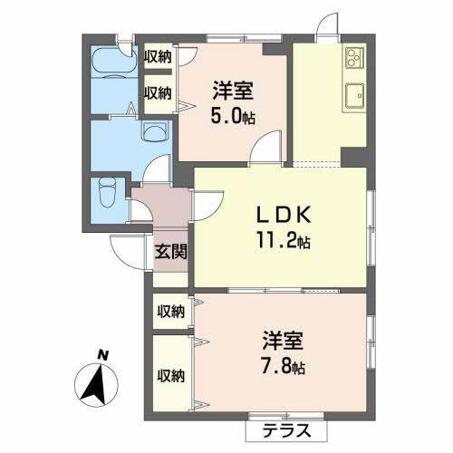 コモンライフ中佃(2LDK/1階)の間取り写真
