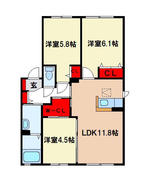 シャーメゾン和  E棟(3LDK/1階)の間取り写真
