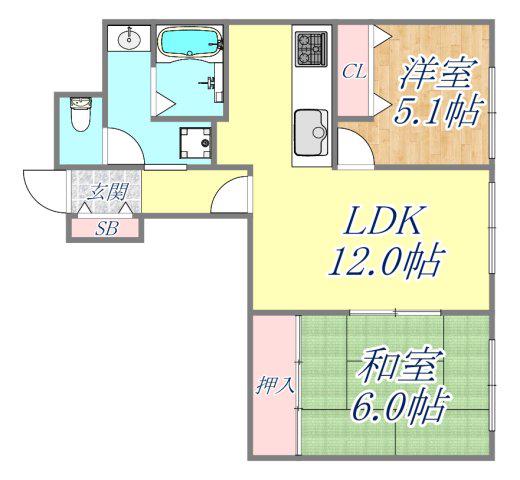 芦屋サニーヒル(2LDK/3階)の間取り写真