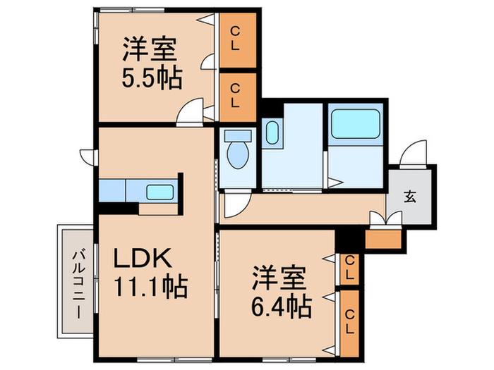 シャーメゾン境川(2LDK/2階)の間取り写真