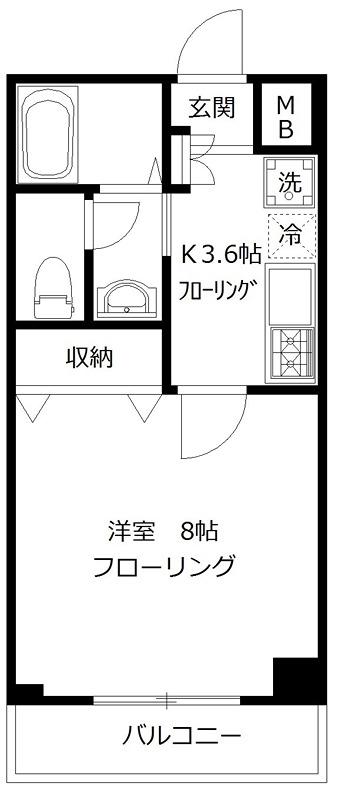 ホワイトヴィラ向ヶ丘(1K/1階)の間取り写真
