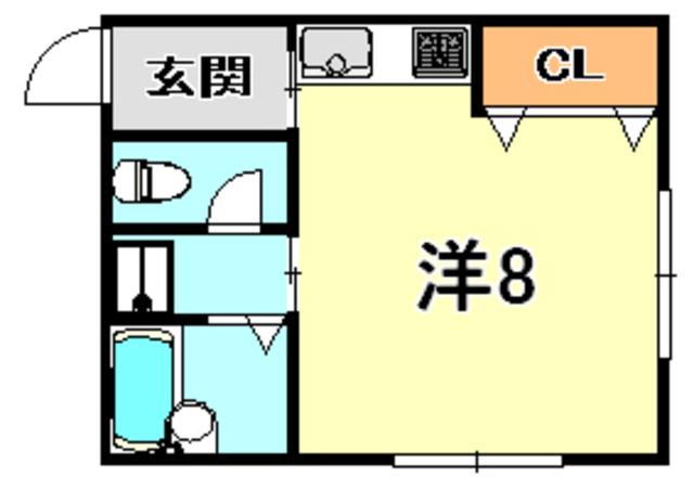 フジワラハイツA棟(ワンルーム/2階)の間取り写真