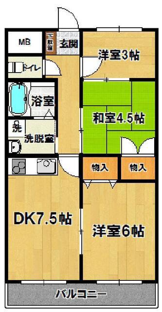 三島屋アパート(3DK/2階)の間取り写真