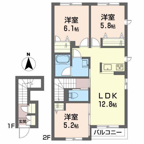 メゾンマスト谷川瀬(3LDK/2階)の間取り写真