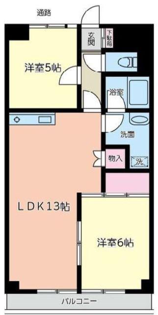 ライオンズマンション浦和仲町(2LDK/2階)の間取り写真