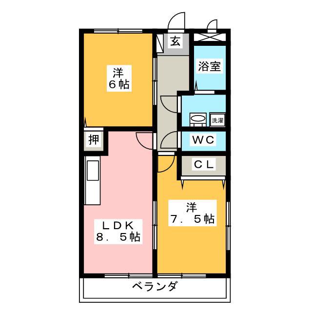 スプリームサンモール(2LDK/2階)の間取り写真