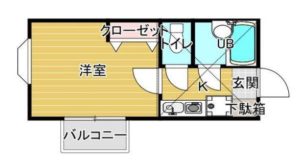 ヒルズ東寺尾 A号棟(1K/2階)の間取り写真
