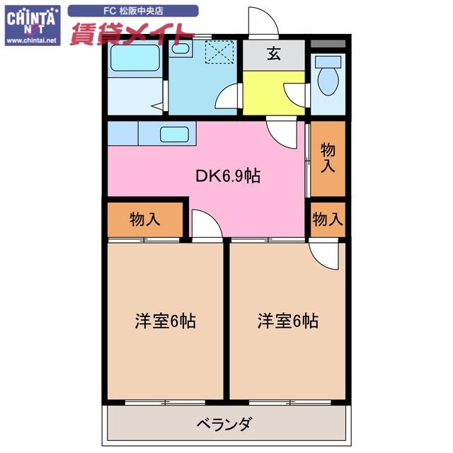 イトニックハイツII(2DK/2階)の間取り写真