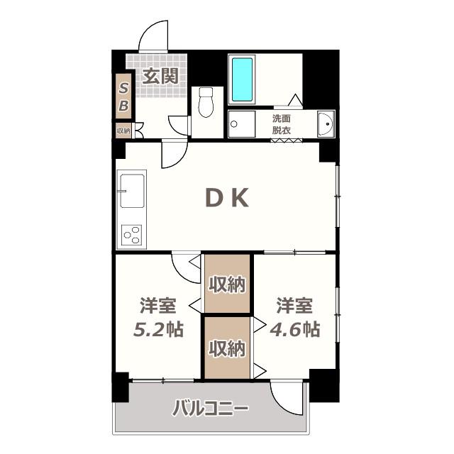 ライオンズマンション四天王寺(2DK/7階)の間取り写真