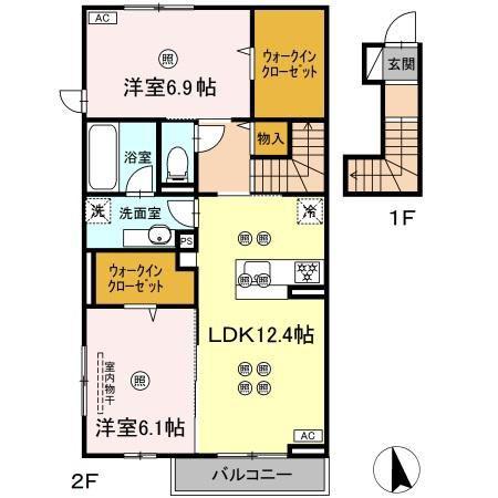 エクセルII(2LDK/2階)の間取り写真
