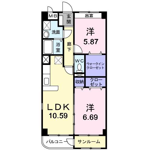 トレフルD(2LDK/1階)の間取り写真