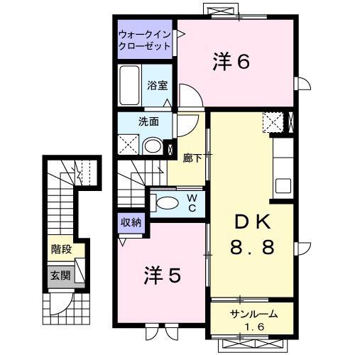 バーベナ(2DK/2階)の間取り写真