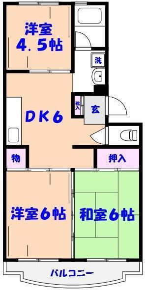 市川カトレアハイツあらい(3DK/1階)の間取り写真